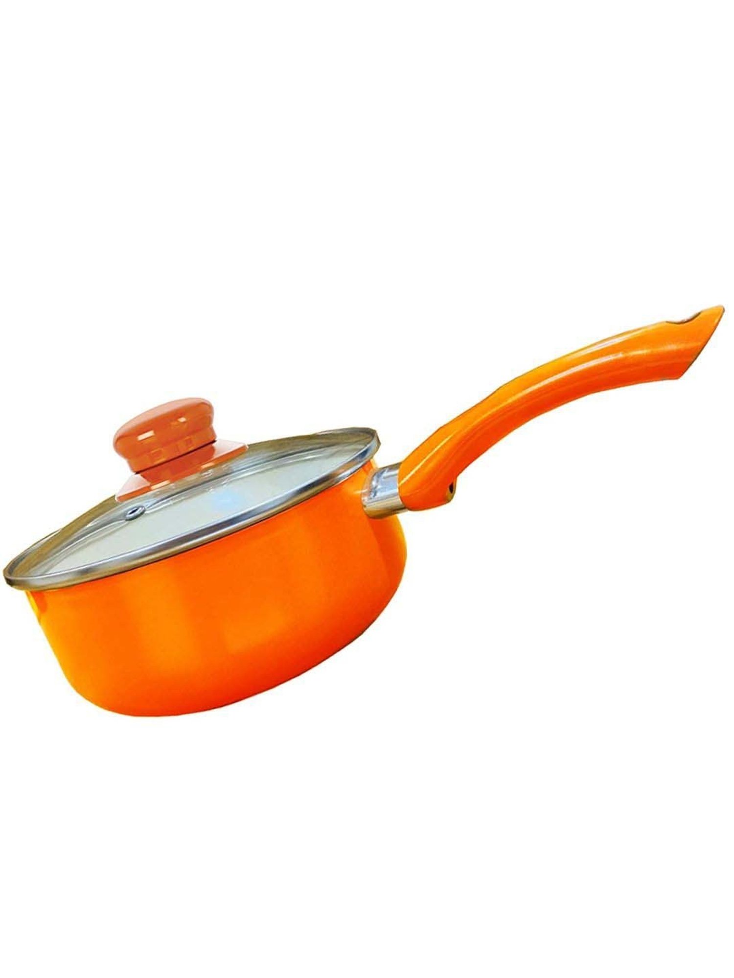 Nirlon Orange Aluminium 18 cm Induction & Gas Non-Stick Saucepan With Glass Lid (2.2 L)