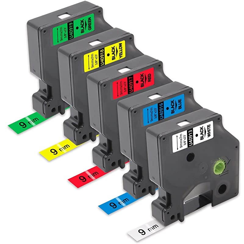 Compatible Label Tape Replacement for DYMO 40913 S0720680 40916 40917 40918 40919 for DYMO LabelManager PnP 160 210D 280 420 Labeler 38 x 23 Black on WhiteBlueRedYellowGreen 5Pack
