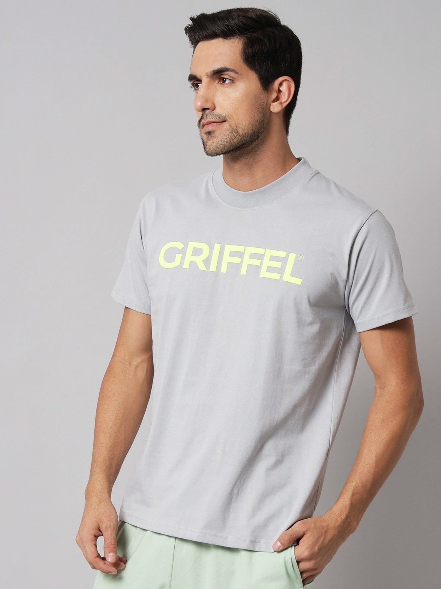 Griffel Grey Cotton Loose Fit Printed T-Shirt