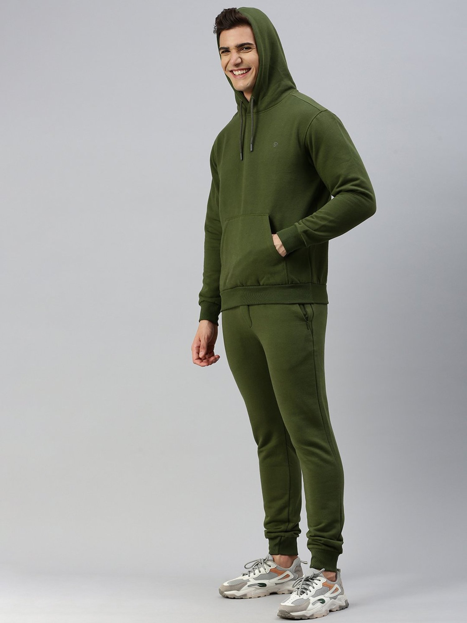 Sporto Green Regular Fit Hooded Sweatshirt and Joggers Set