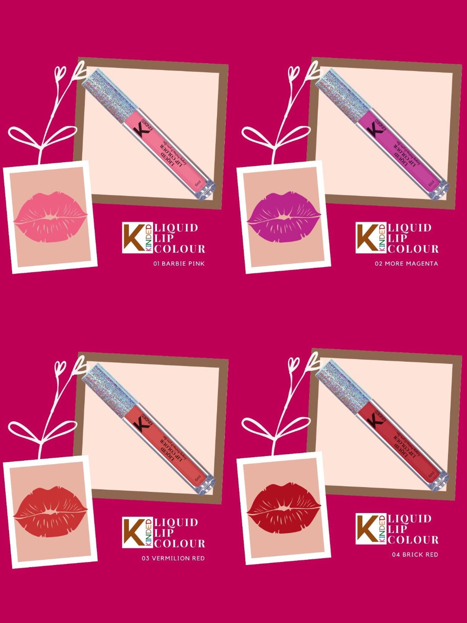 KINDED Liquid Lip Colour Set, Pack of 10