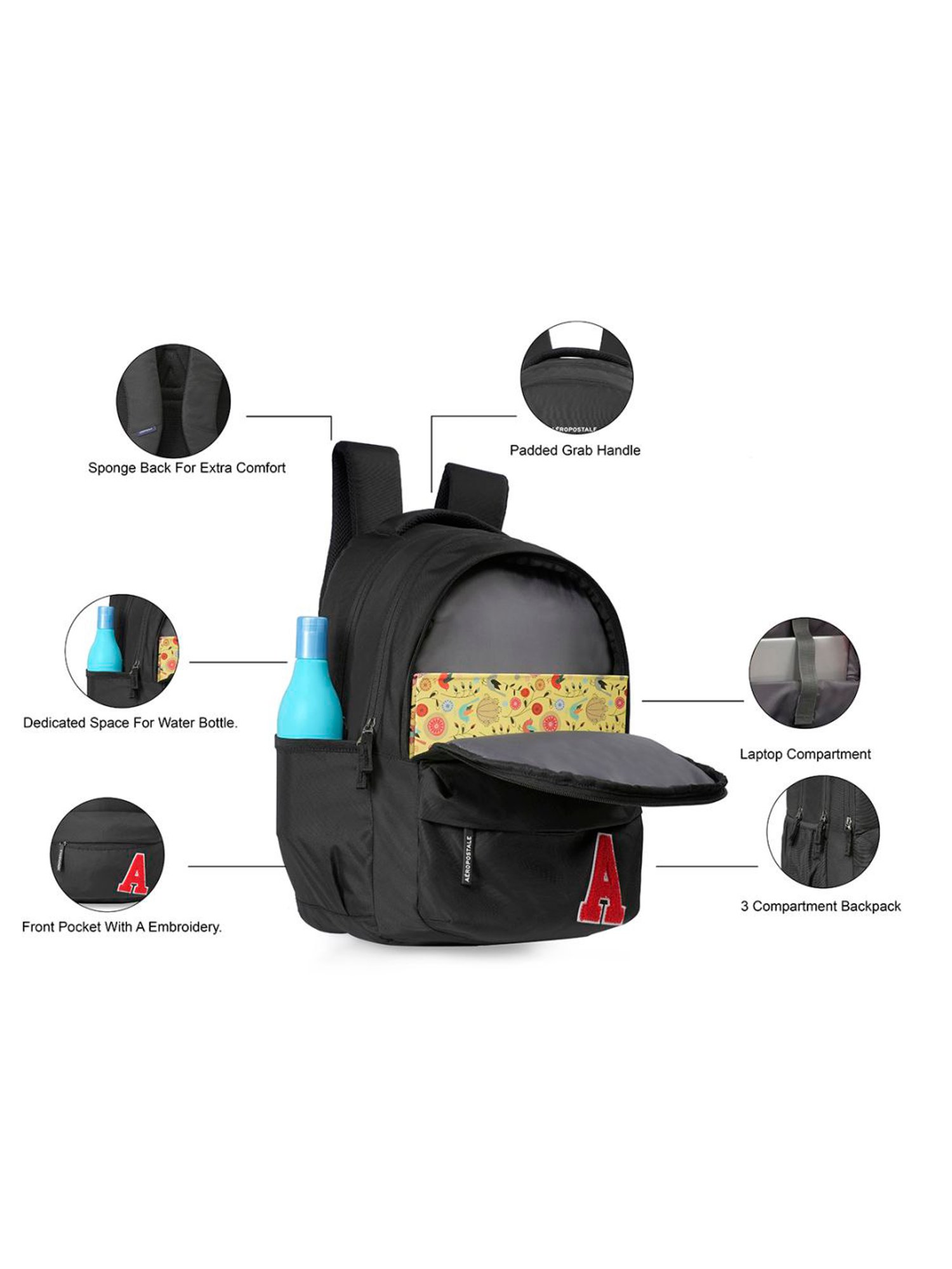 Aeropostale Marlin Black Polyester Printed Laptop Backpack - 23 Ltrs