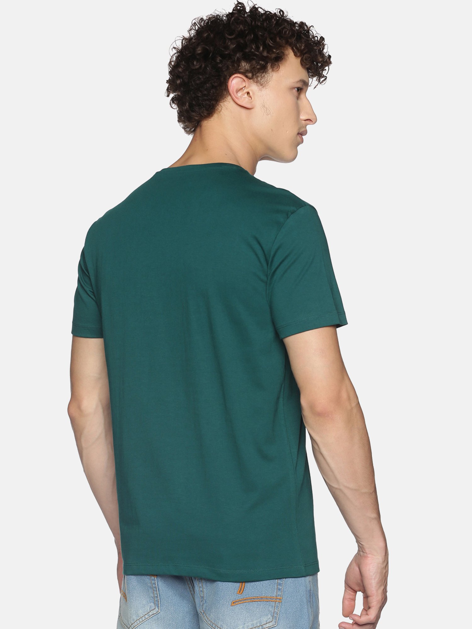 BLACK RADIO Green Slim Fit Printed Cotton Crew T-Shirt
