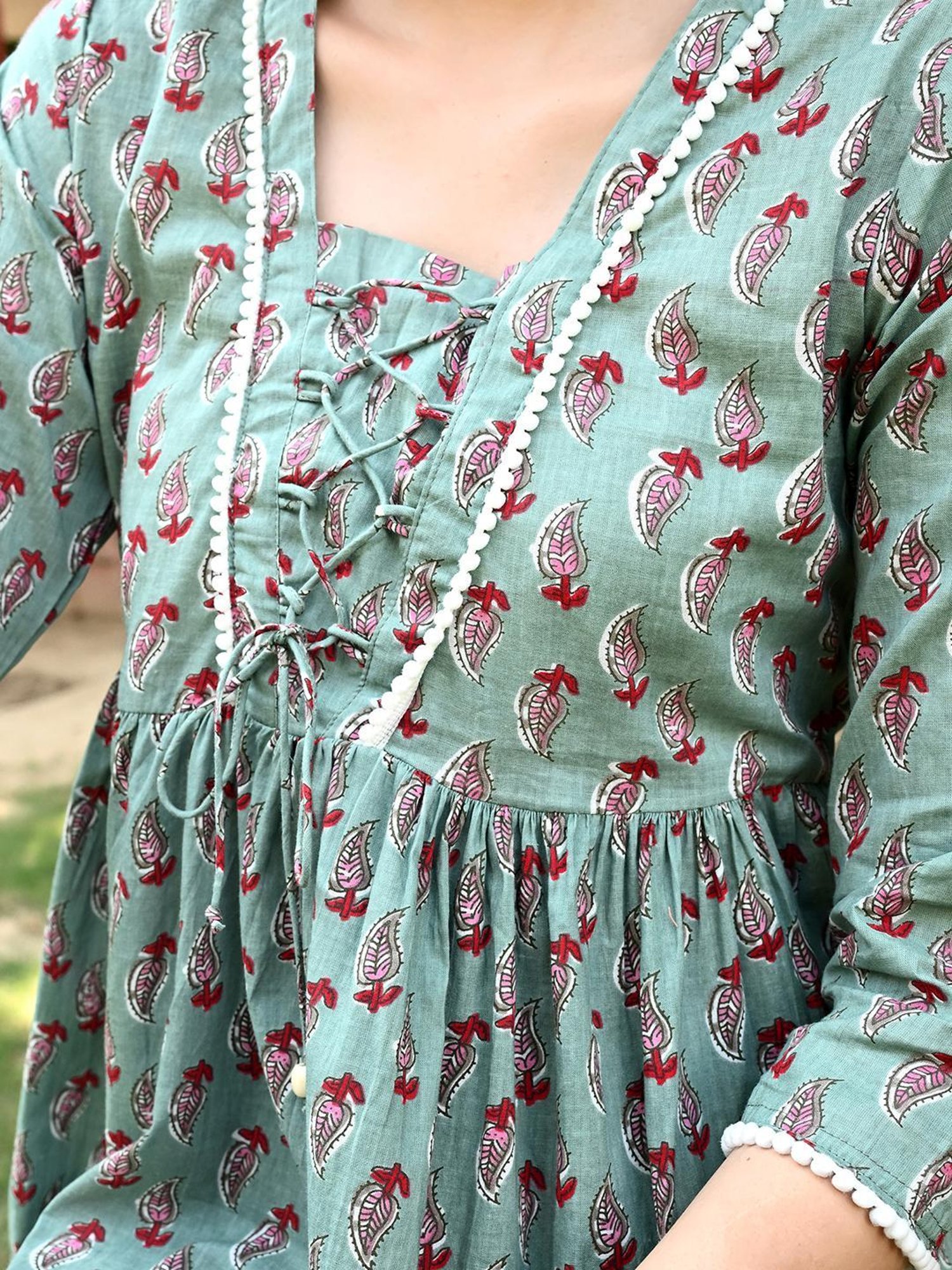 DECKEDUP Sage Green Cotton Printed Tunic