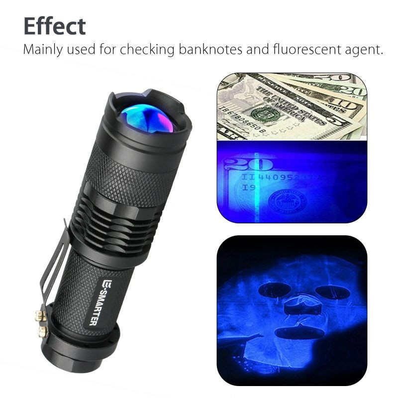 365nm LED High Powered UV Lamp Black Light Ultra Violet Flashlight Super Bright