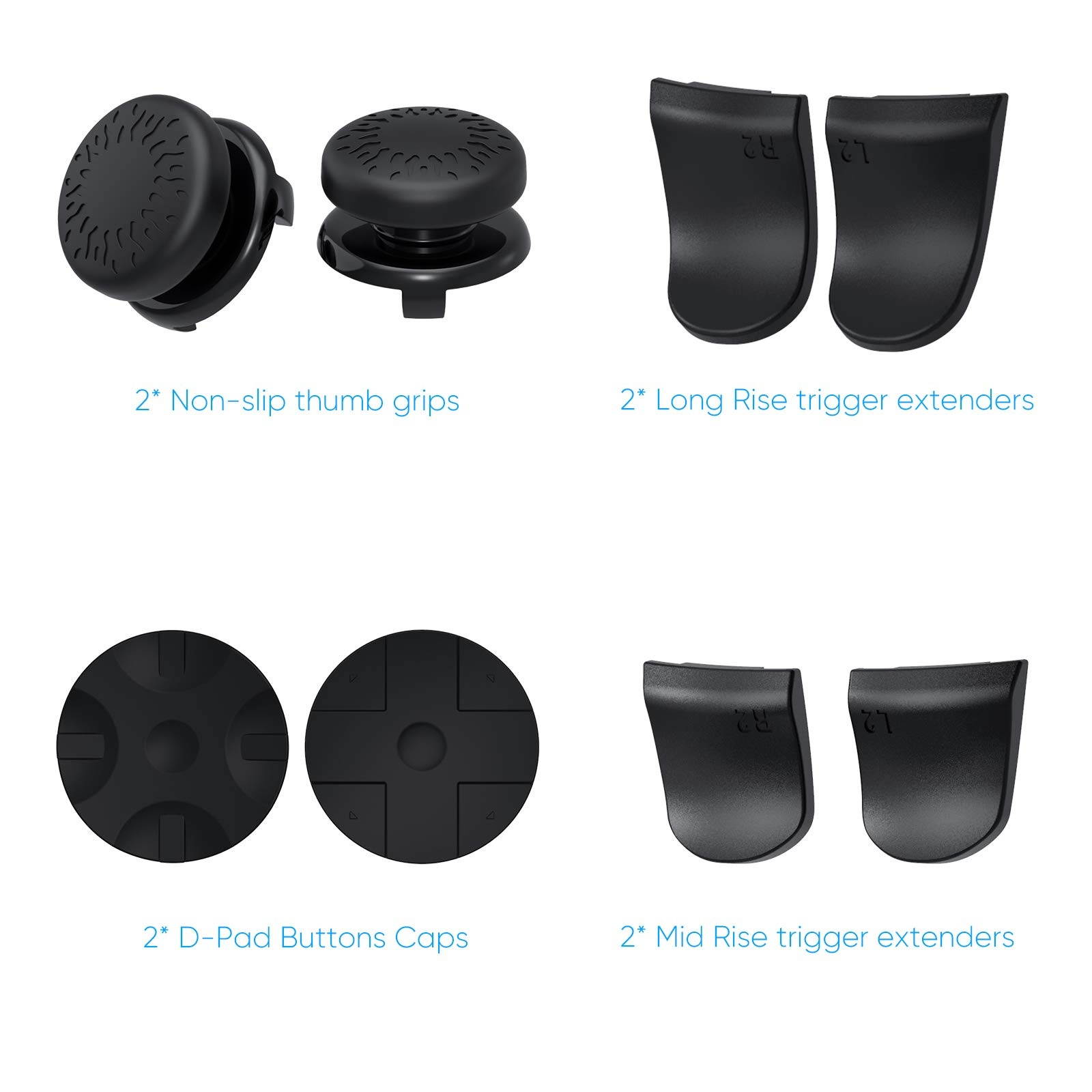 Joystick Caps Set for DualSense PS5 Controller - 1 Pair Thumb Grip, 2 Pairs Mid & Long L2 R2 Trigger Extenders and 1 Pair D-Pad Buttons Caps, Game Accessories for Sony PS5 Dualsense Controller