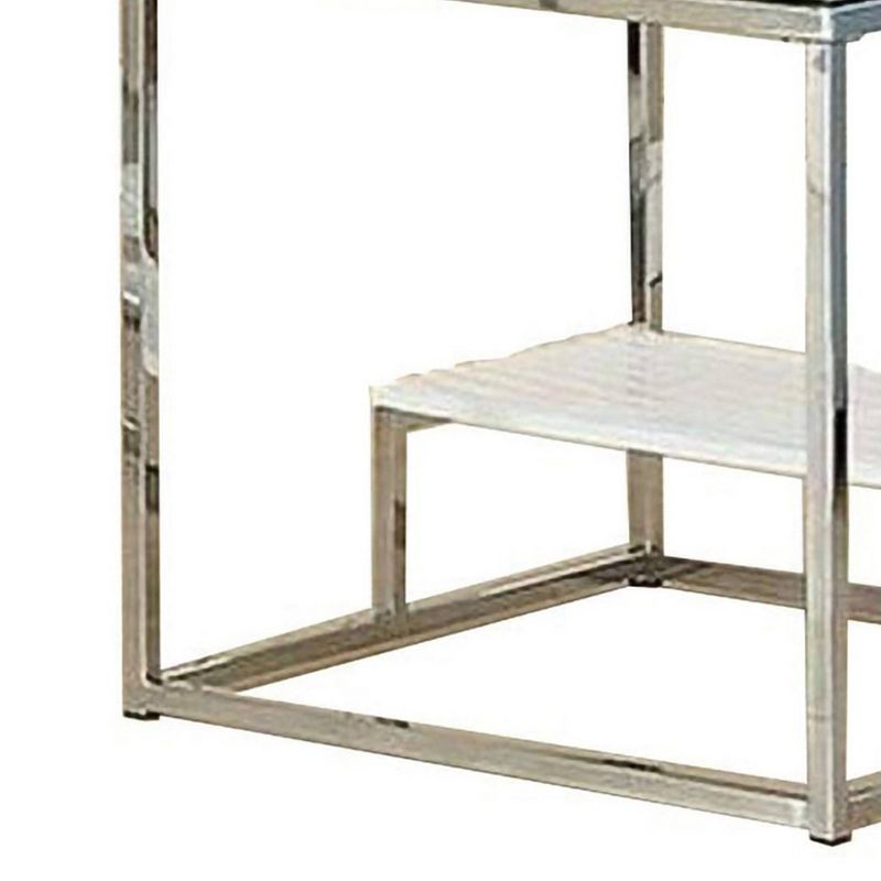 22" End Table with Glass Top and Groove Display Shelf Chrome - Benzara