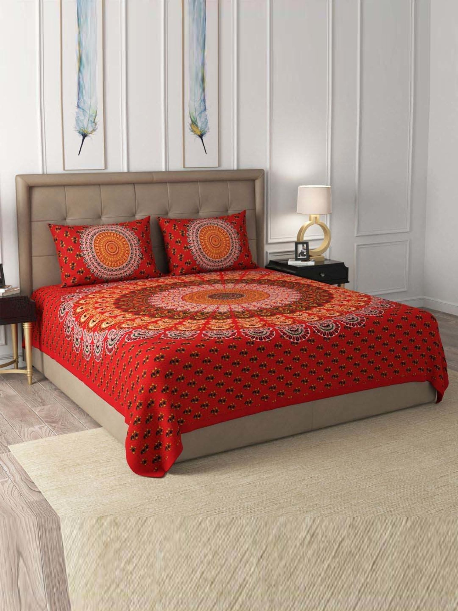 JaipurFabric Red 100% Pure Cotton 180 TC Double Bedsheet with 2 Pillow Covers