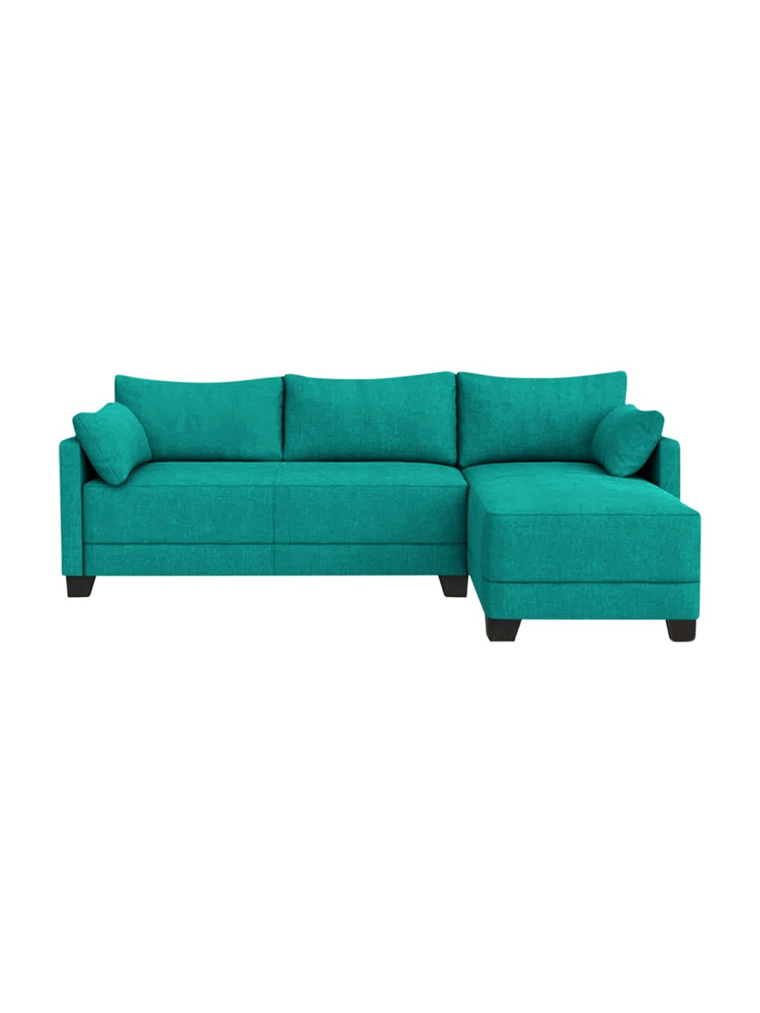 Trevi Duke Turquoise Green Fabric & Neem Wood 6 Seater RHS Sectional Sofa