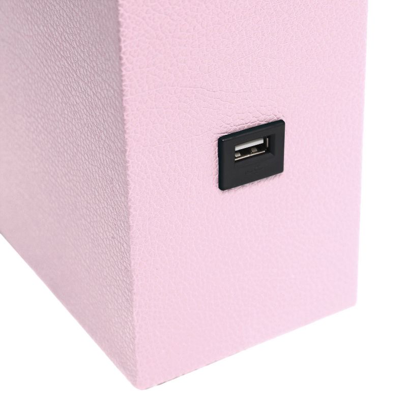 Modern Leather Table Lamp with USB and Fabric Shade Blush Pink - Elegant Designs