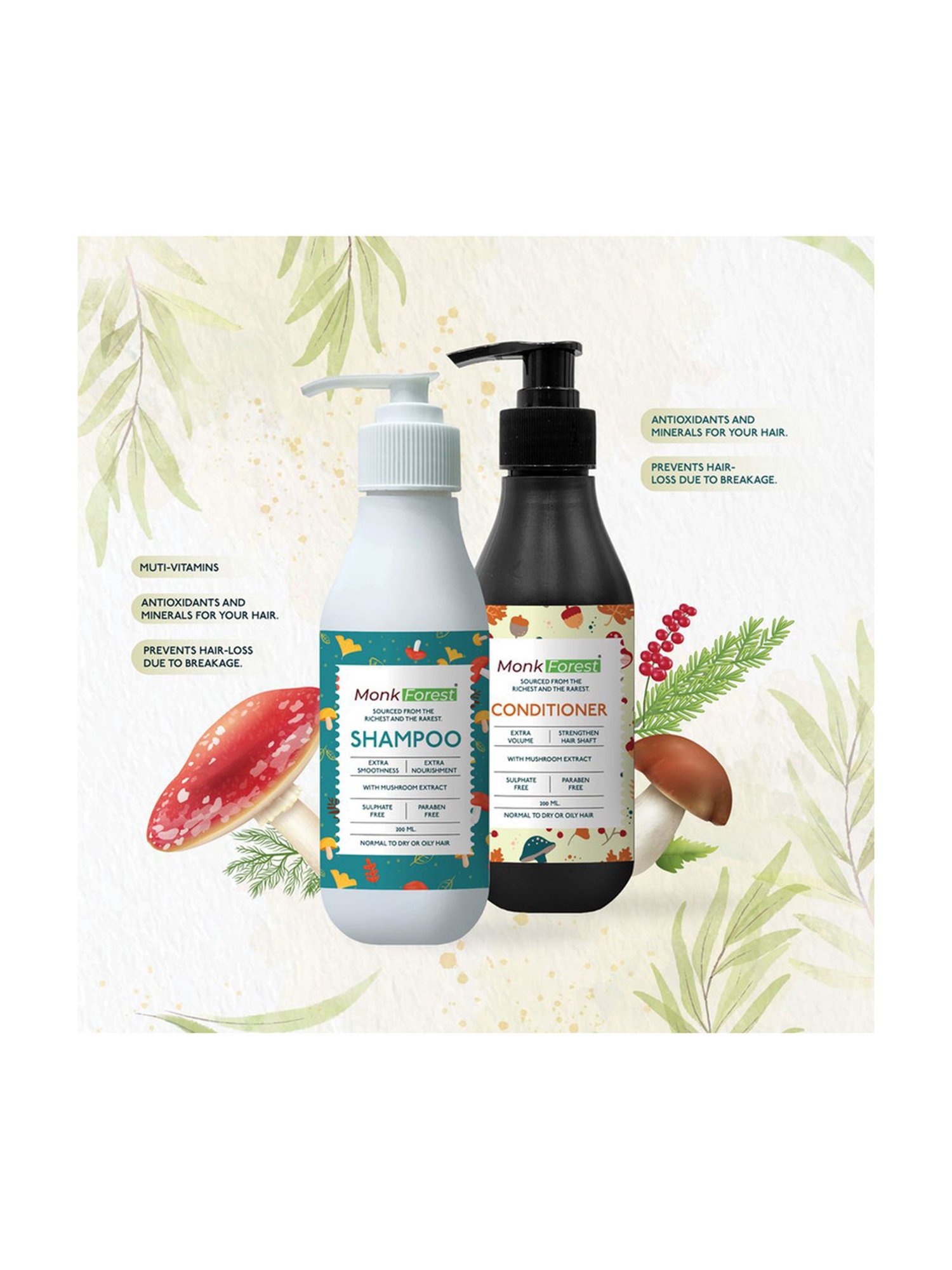 Monk Forest Mushroom Hair Shampoo & Conditioner for Hair Fall & Protection