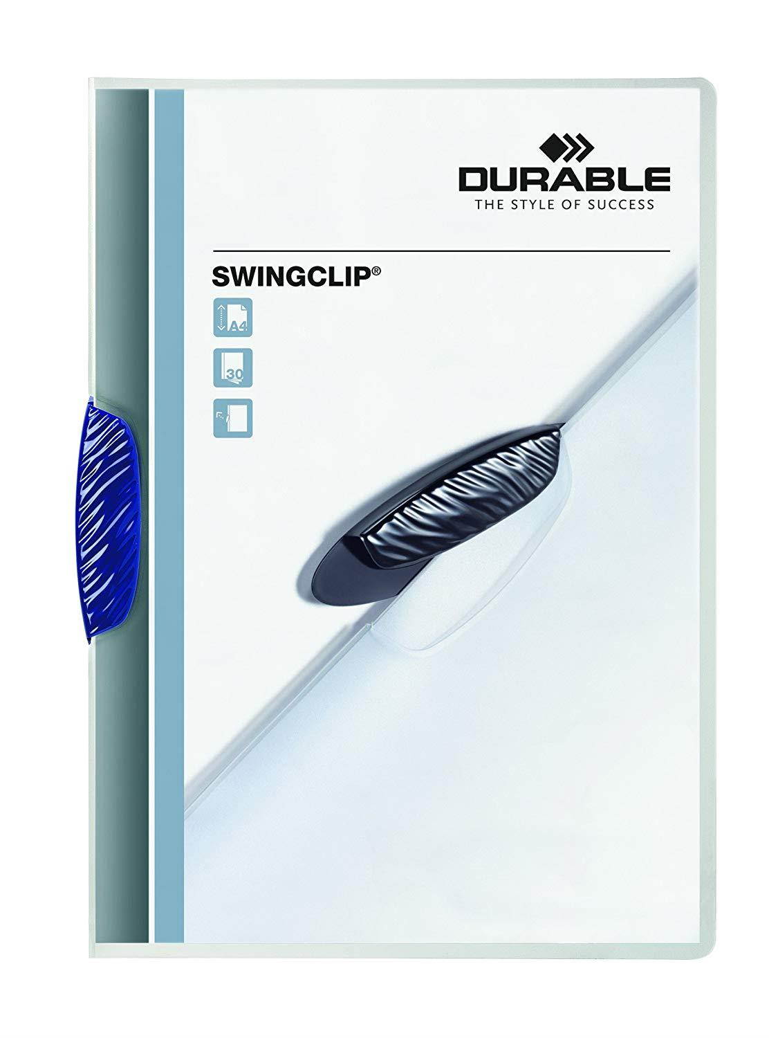 DURABLE SwingClip No-Punch Report Cover, Letter, Holds 30 Pages, Clear/Dark Blue, 5-Pack (226407)