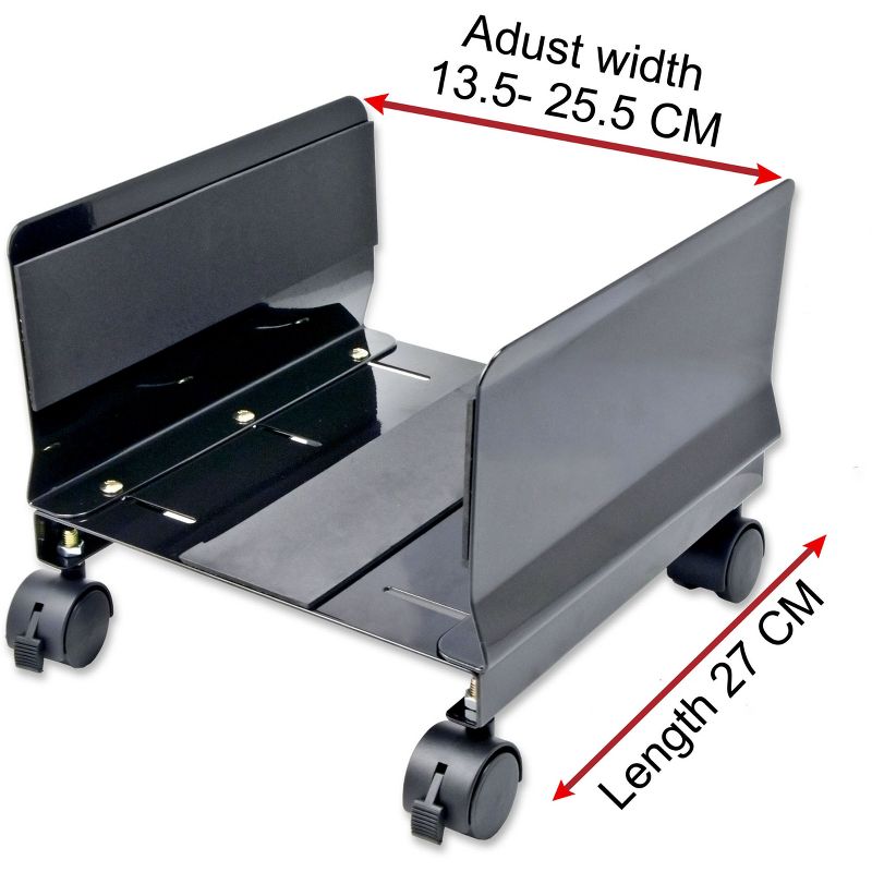 SYBA Multimedia Steel PC Stand for ATX Case with Adj. Width and 4 Caster wheels - 9.8" Width - Metal - Black