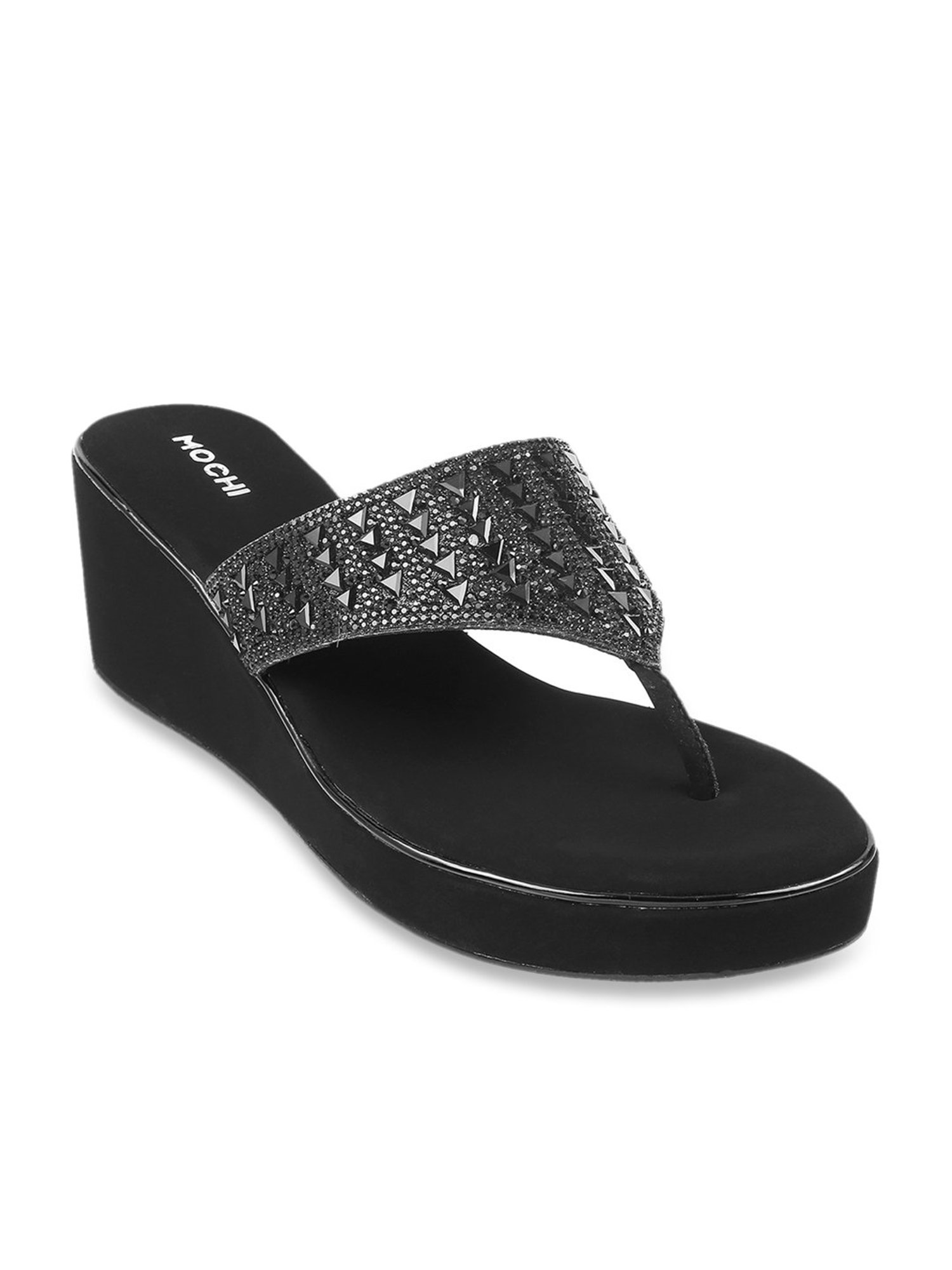 Mochi Women's Black Thong Wedges