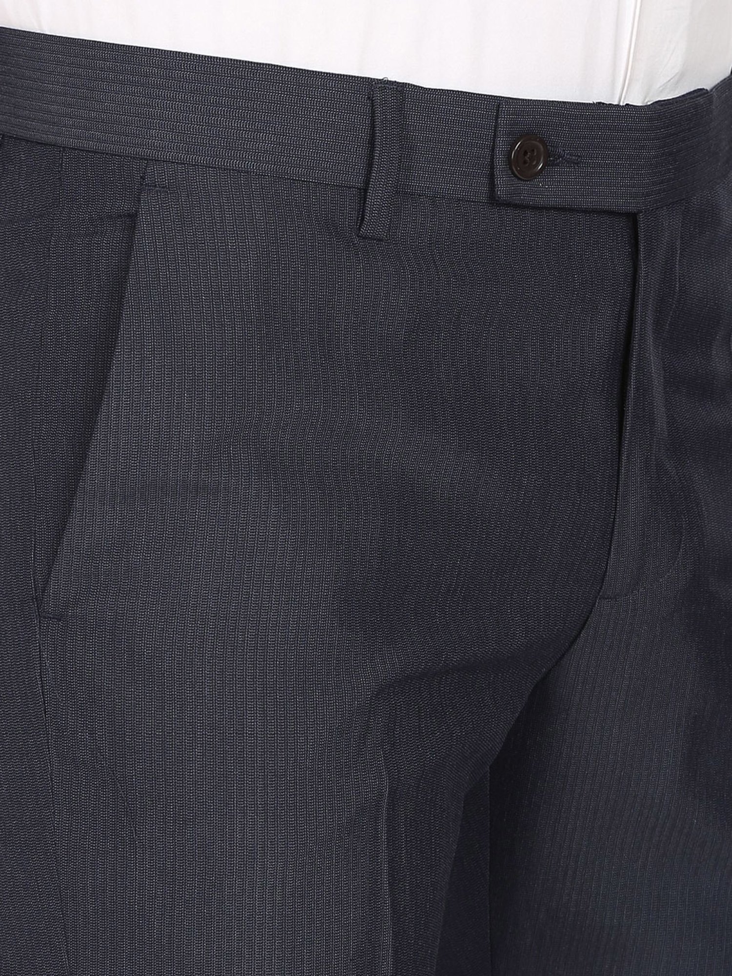 Arrow Navy Blue Regular Fit Self Pattern Trousers