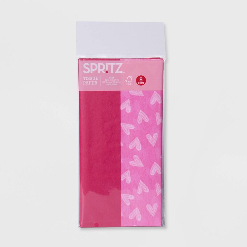 8ct Pegged Valentine Tissue Solid Red And Printed Heart On Pink - Spritz™
