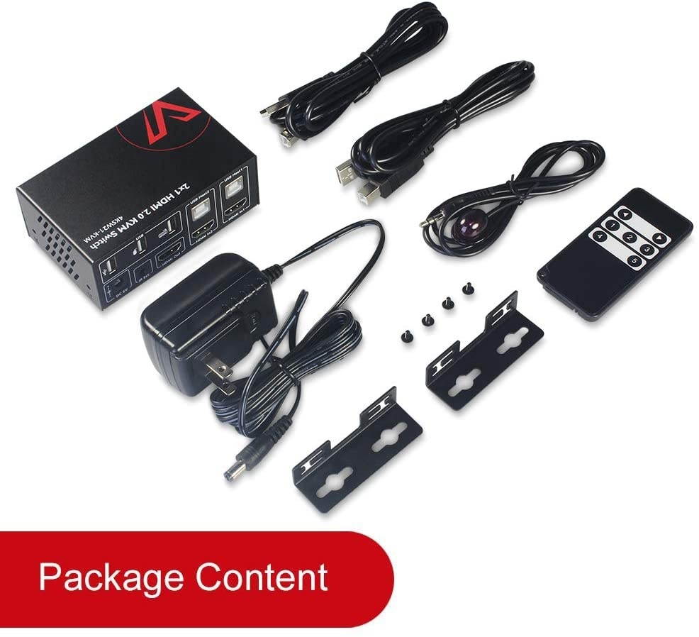 AV Access 2 in 1 Out UHD 4K@60hz 1080P@120Hz KVM Switch HDMI 2.0 with HDR 10 and 3D 18Gbps Zero Latency for 2 PCs Mic in/Audio Out IR & Button Control USB 2.0 Ports for Mouse Keyboard etc.