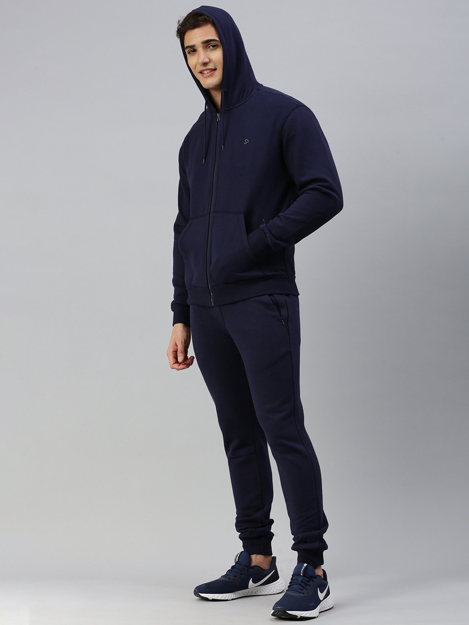 Sporto Navy Regular Fit Hooded Jacket and Joggers Set