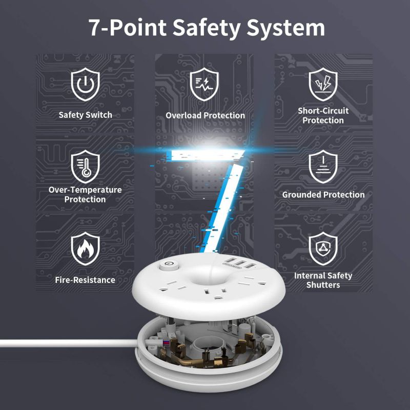 Power Strip with USB - Travel Power Strip Flat Plug 15 ft Extra Long Extension Cord 3 Outlet 3 USB Desktop Charging Station Wall Mount for Home Dorm Room Office and Nightstand - White