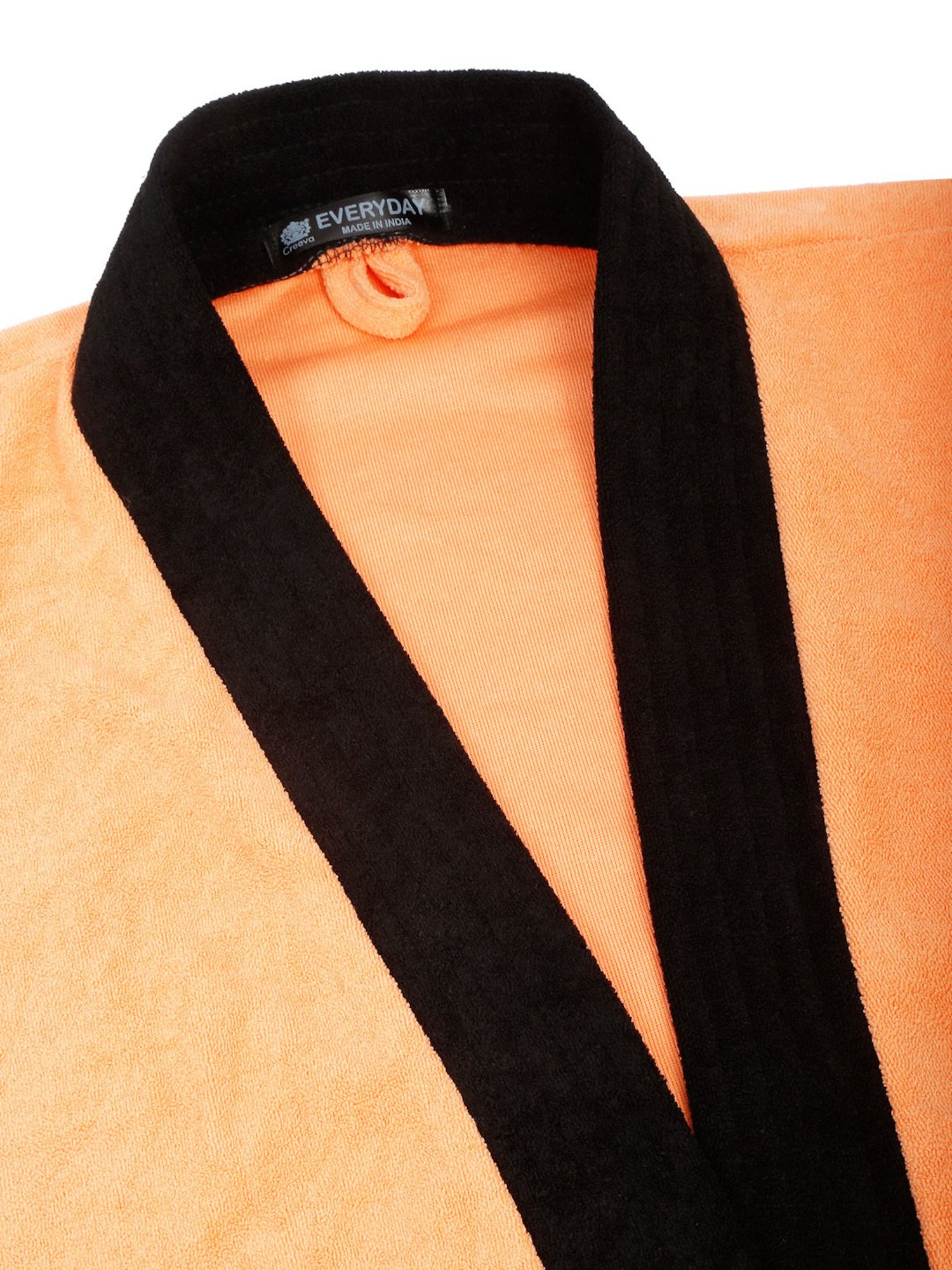 Creeva Everyday Orange & Black 225 GSM Micro Terry Bathrobe with Front Pocket & Kimono Collar
