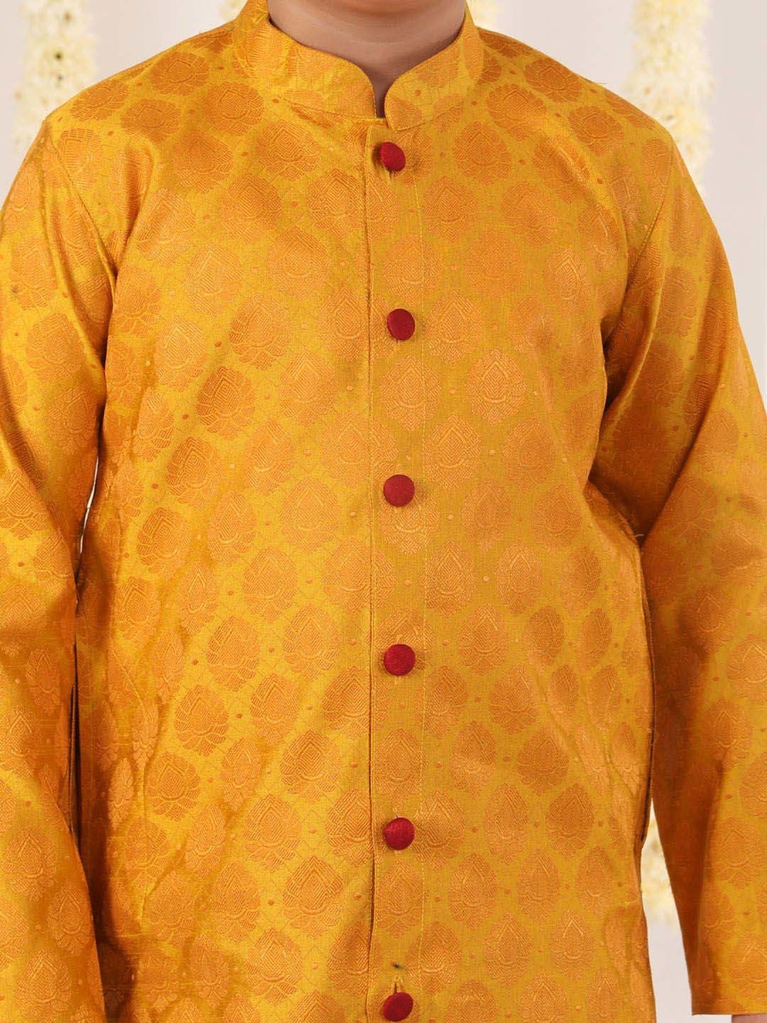 VASTRAMAY Boys Yellow & Maroon Others Full Sleeves Kurta Sets