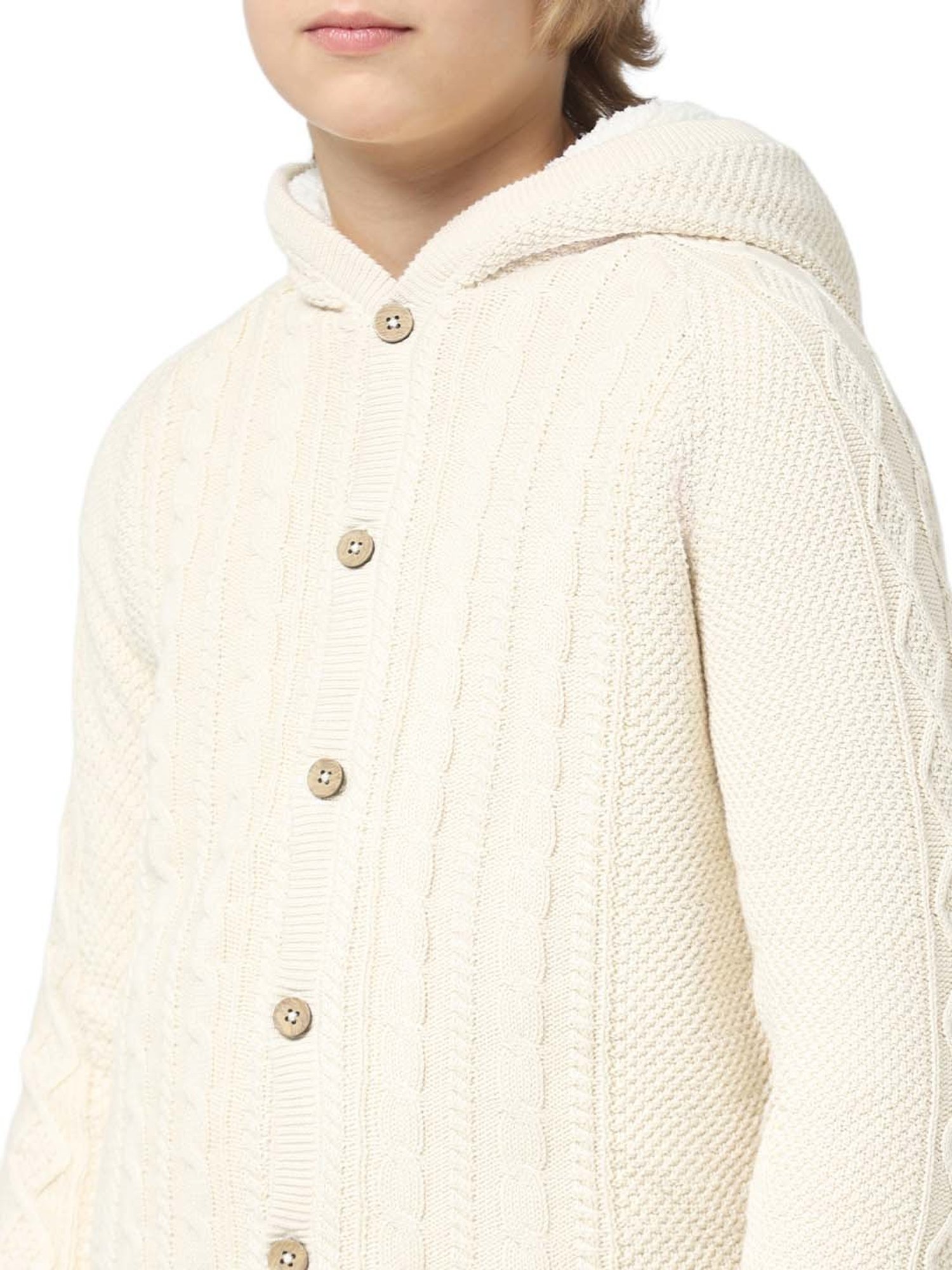 Jack & Jones Junior Beige Cotton Self Pattern Full Sleeves Sweater
