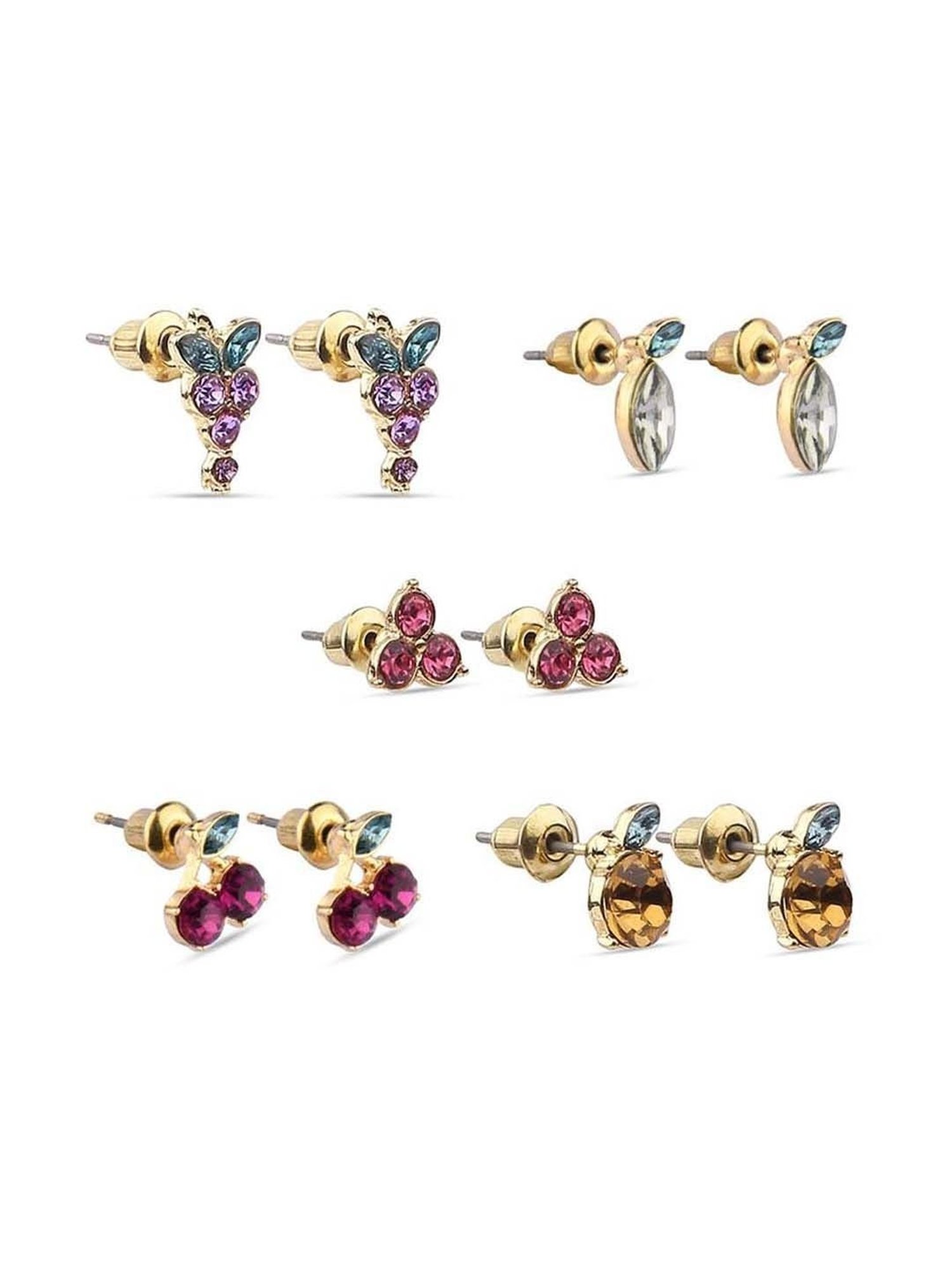 Accessorize London Women's Multicolored Fruit Stud Earrings - Set of 5