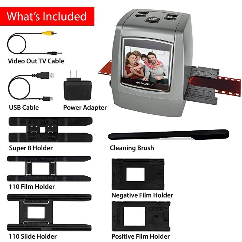 AllinOne High Resolution 22MP Film Scanner Converts 35mm126KPK110Super 8 Films Slides Negatives into Digital Photos Vibrant 24quot LCD Screen Impressive 128MB Builtin Memory