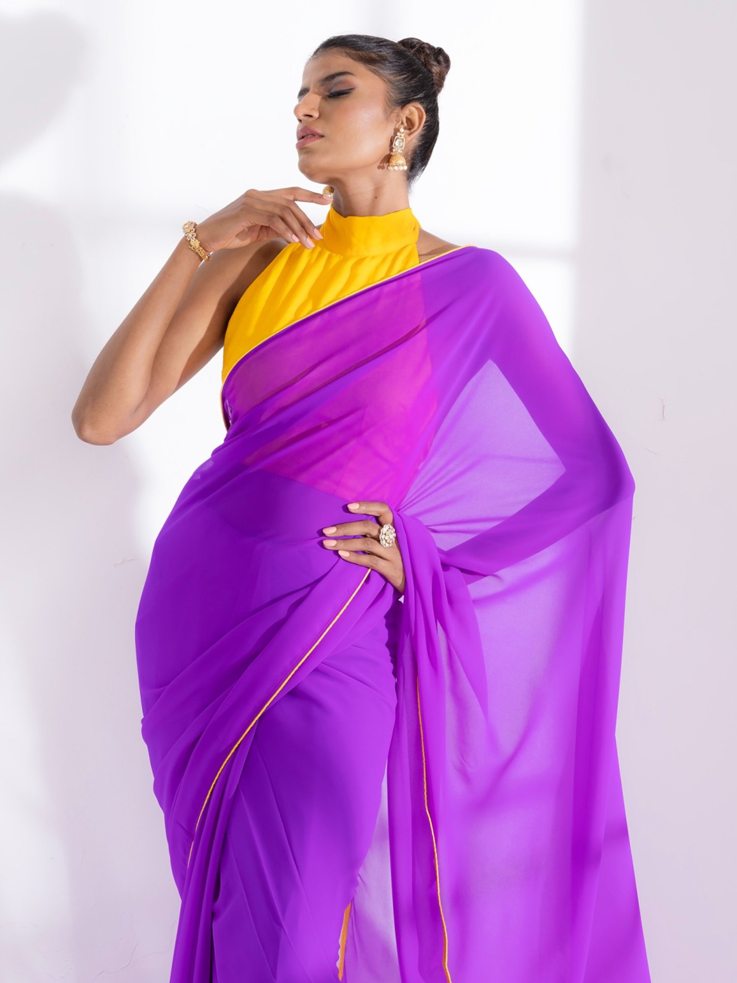 Swtantra Purple Plain Saree With Unstitched Blouse