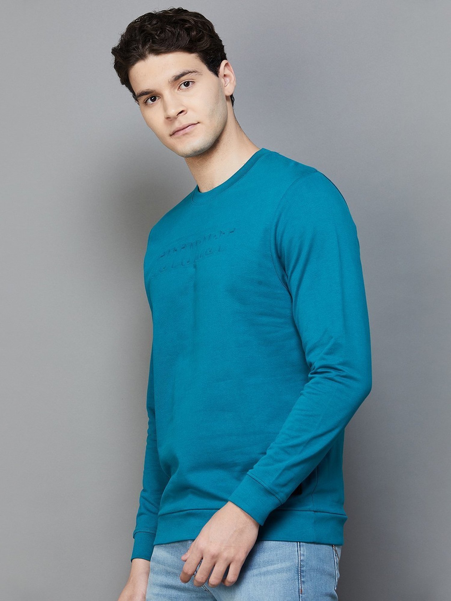 BOSSINI Teal Regular Fit Printed Sweatshirt