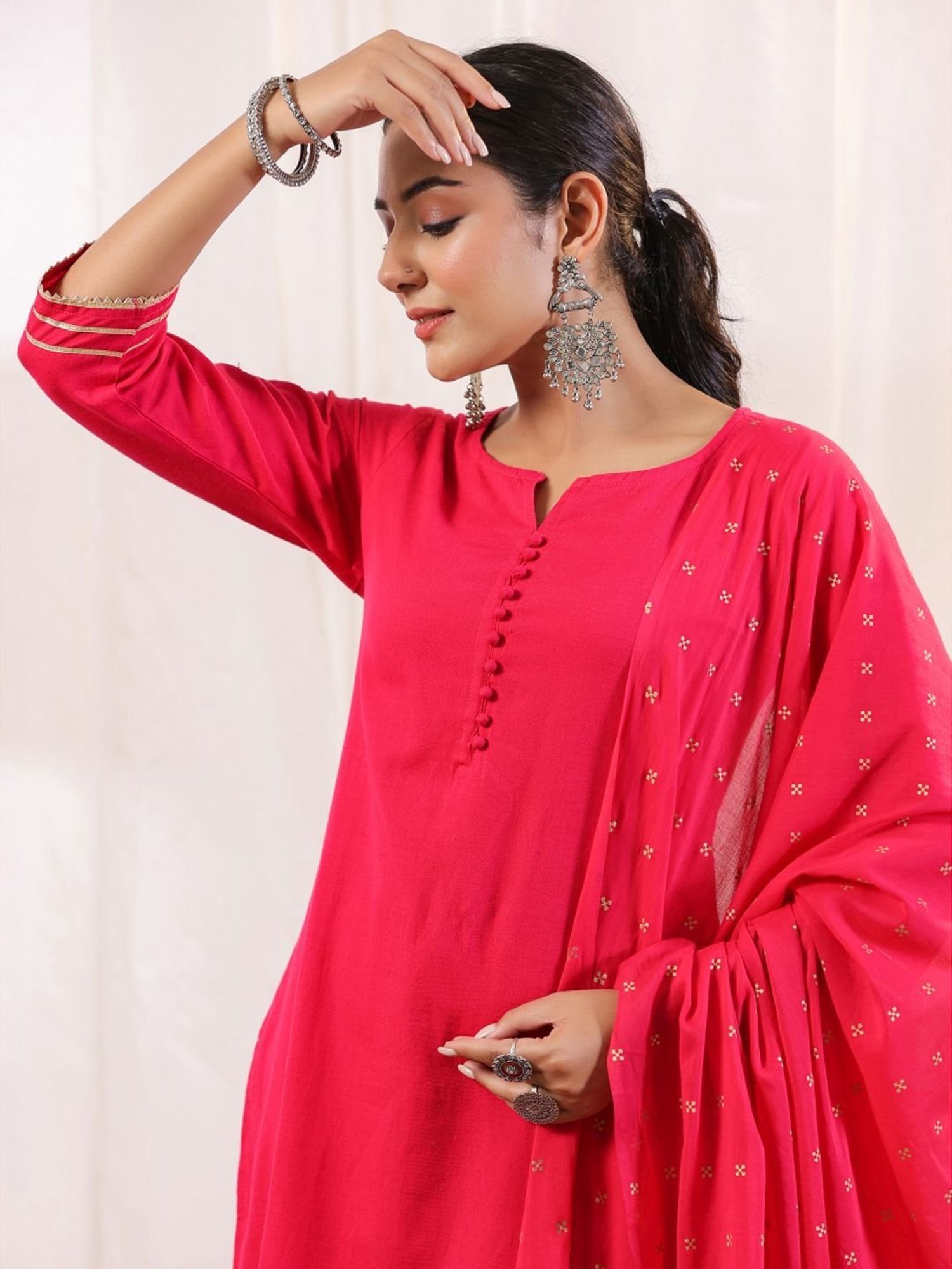 Anubhutee Pink Cotton Kurta Pant Set With Dupatta