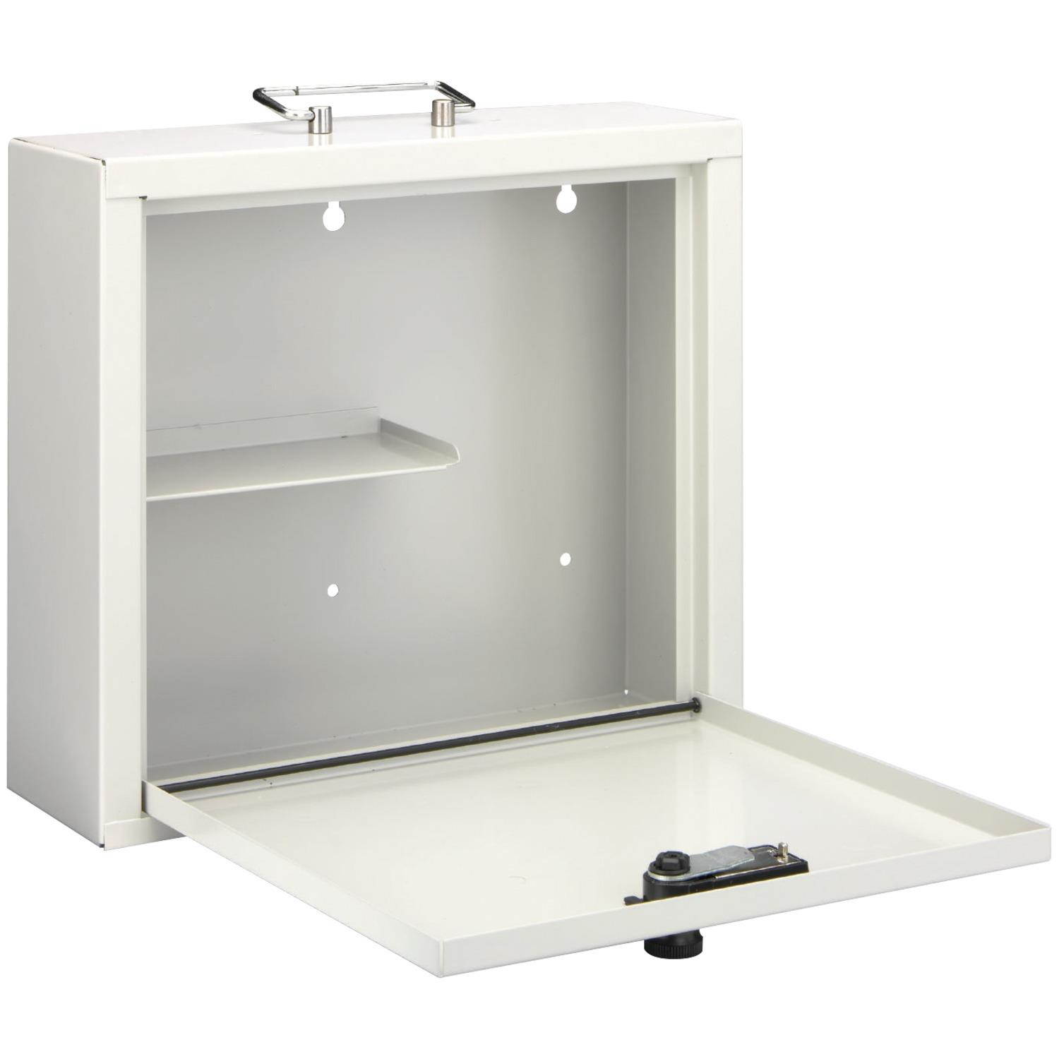 MMF Standard Steel Medication Case - Combination, Programmable Lock - Wall - Overall Size 9.5" x 10.8" x 3.8" - Platinum