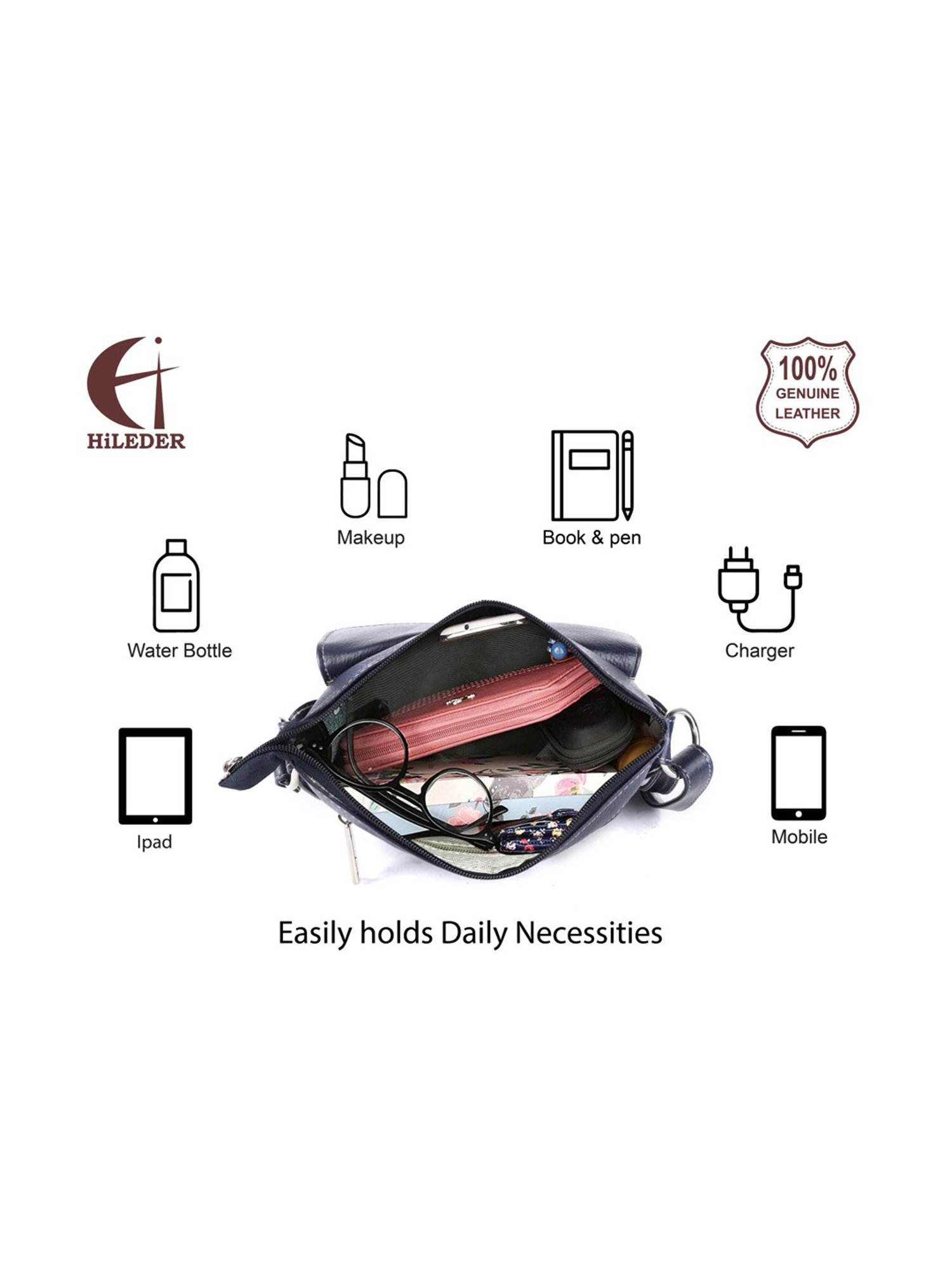 HiLEDER Navy Solid Medium Cross Body Bag