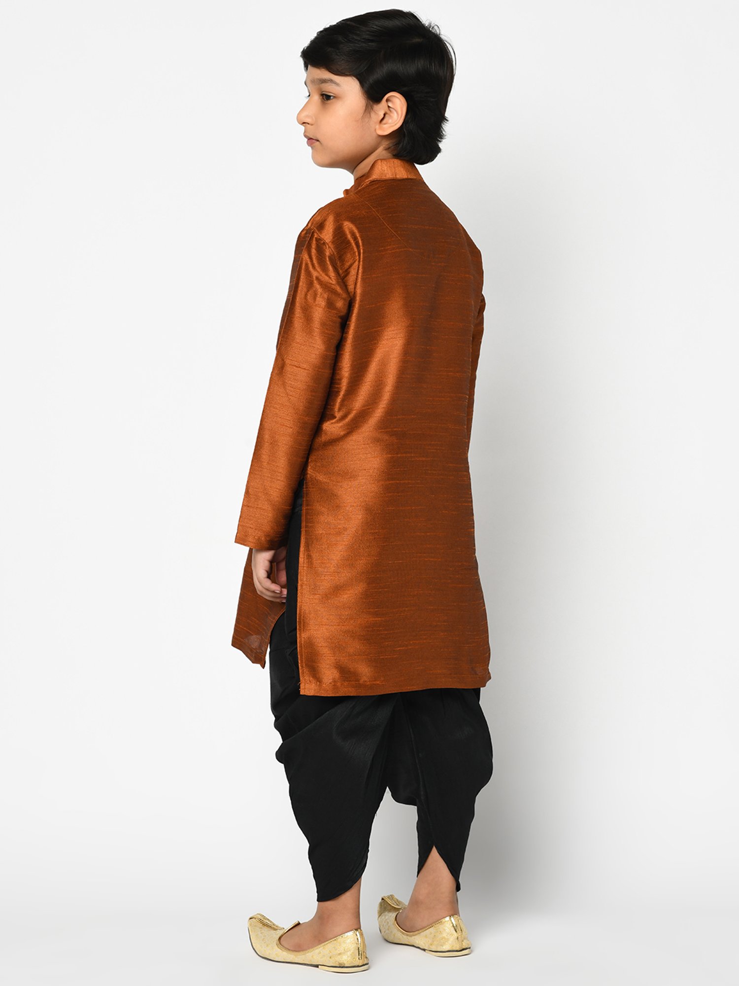 Deyann Kids Rust & Black Solid Full Sleeves Kurta with Dhoti