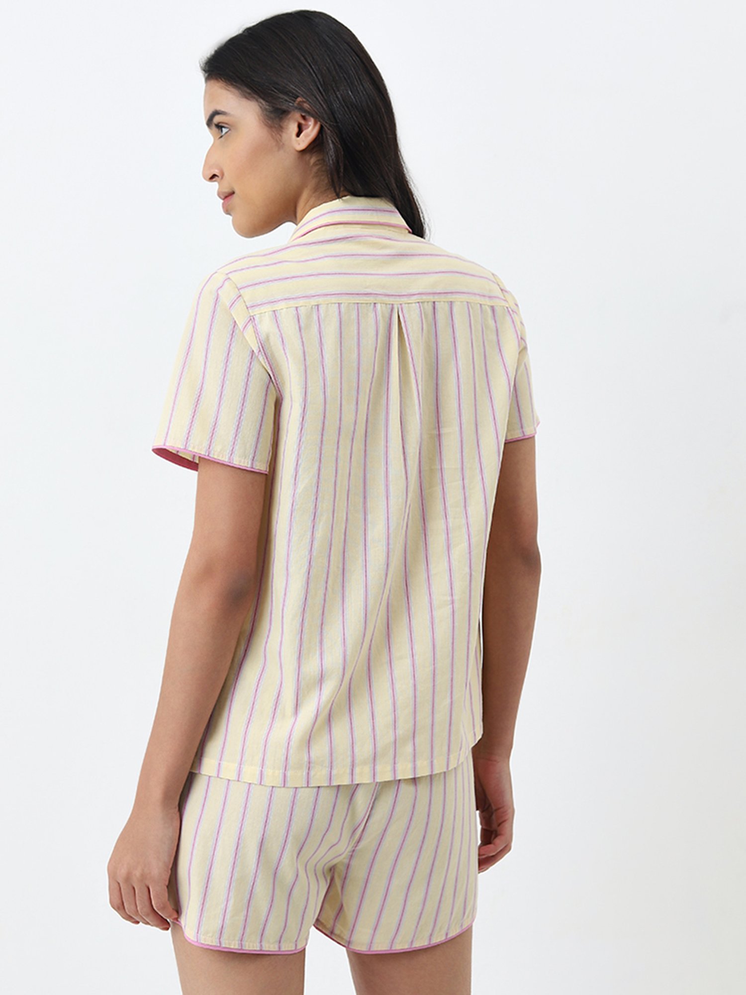 Wunderlove by Westside Light Yellow Cotton Shirt & High-Rise Shorts Set