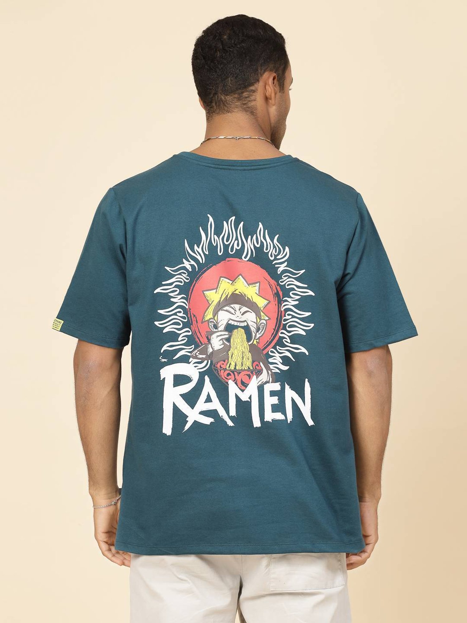 Rigo Teal Cotton Loose Fit Typography T-Shirt