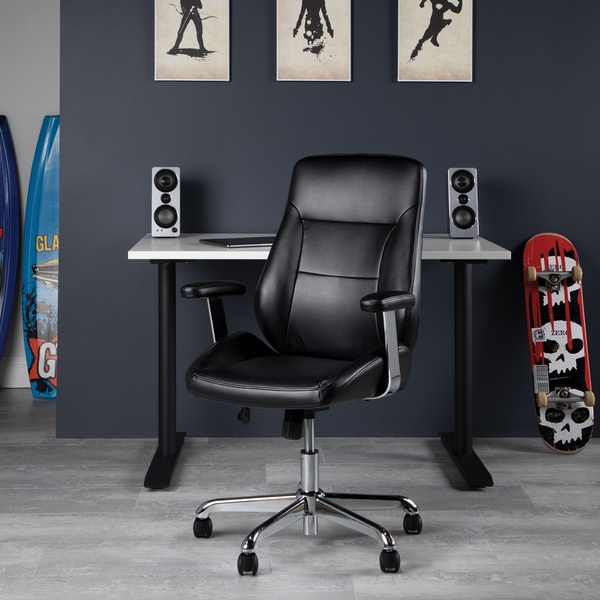 OFM Office Chair, Mid Back Leather Task Chair, in Black (730-L-BLK)