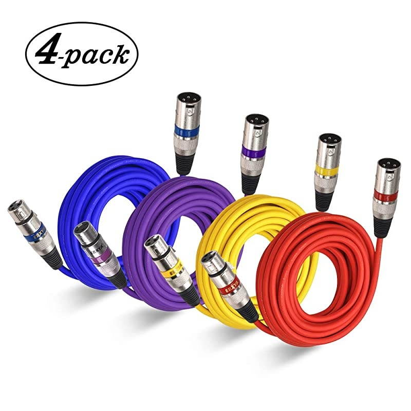 XLR Microphone Cable 25 Feet 4 Color Packs 3 Pins Balanced XLR Patch Cable Male to Female