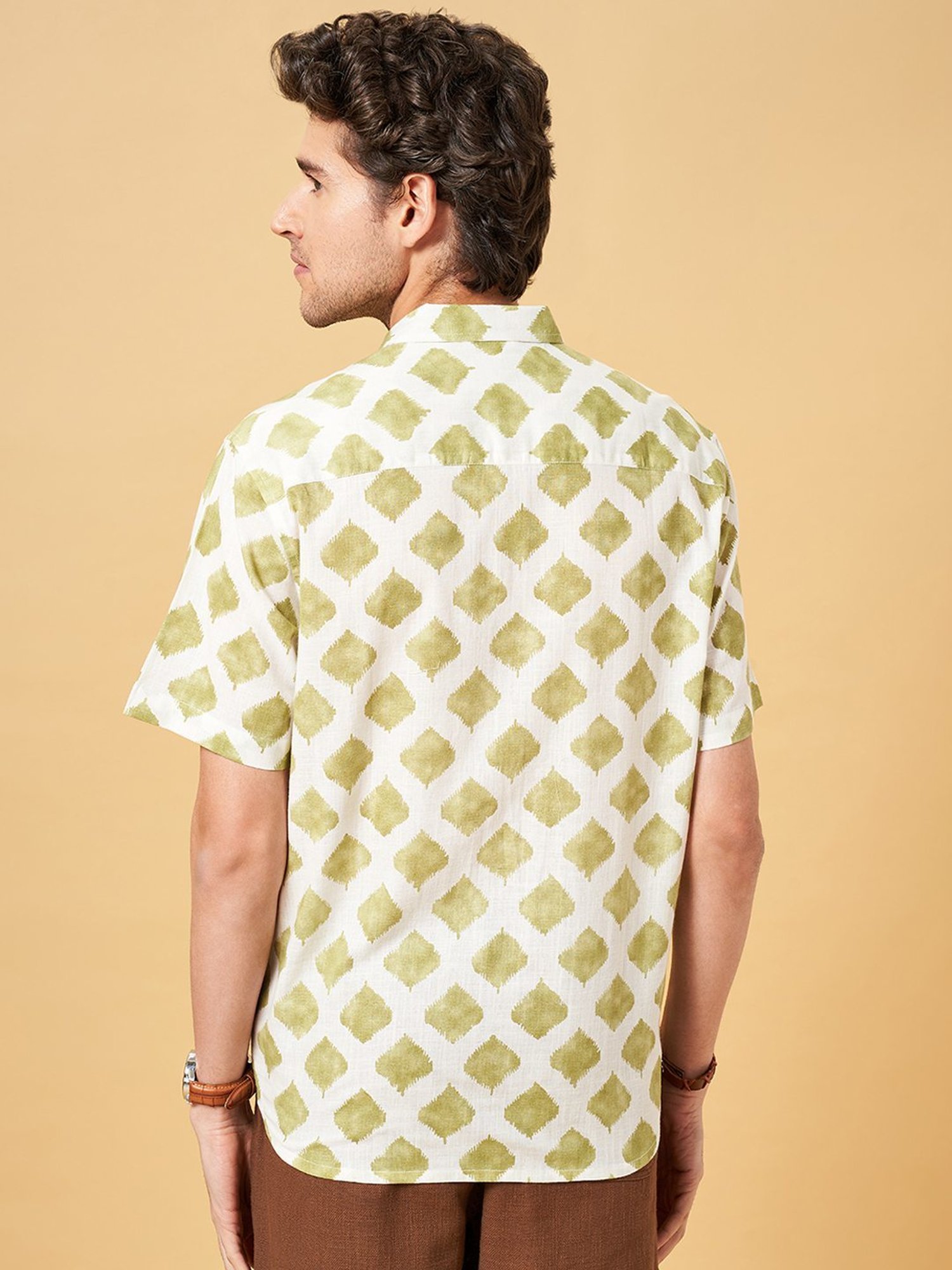 Indus Route by Pantaloons Sage Green Regular Fit Printed Shirt