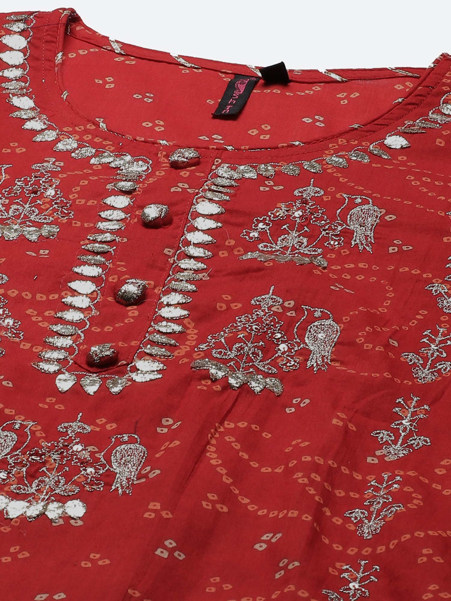 Ishin Red Pure Cotton Embellished Kurta Sharara Set With Dupatta