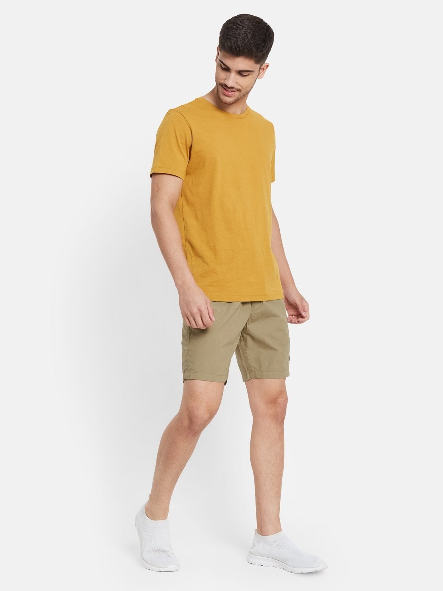 Octave Khaki Cotton Regular Fit Shorts