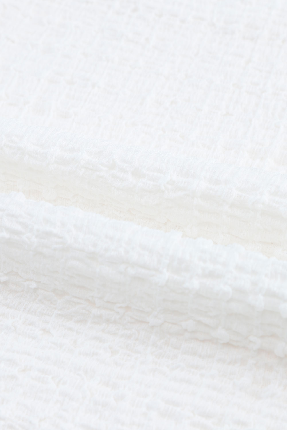 White Abstract Print Puff Sleeve Textured Top