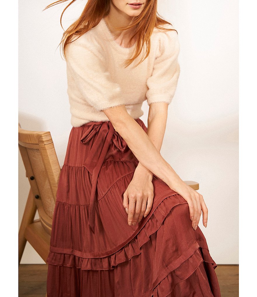 A Loves A Round Neck Long Bishop Sleeve Rib Knit Sweater