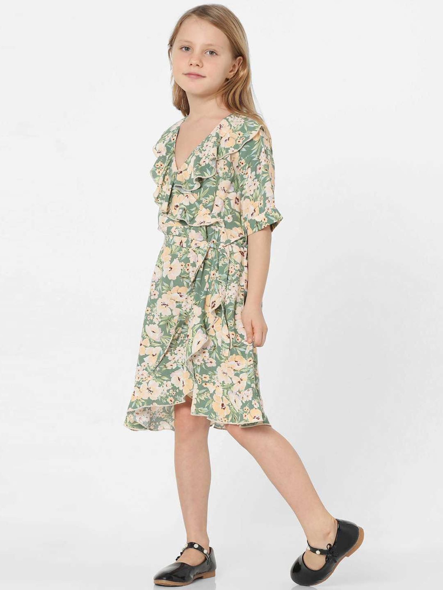 KIDS ONLY Green & Cream Floral Print Dress