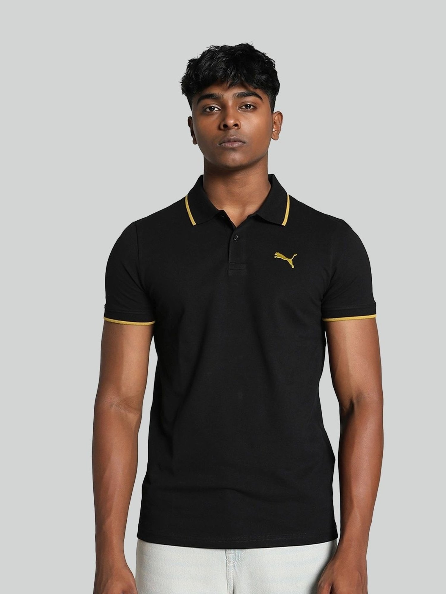 Puma Black Cotton Slim Fit Sports Polo