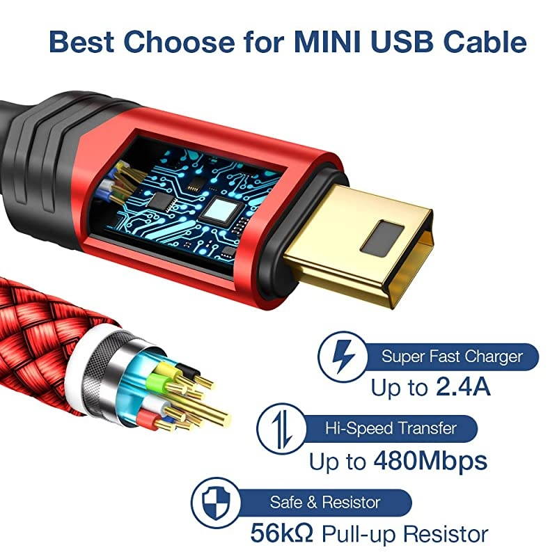 Mini USB Cable2Pack 33ft+66ft  USB 20 A to Mini B Cable Charging Cord Compatible with Ti84 Plus CE Graphing Calculators PS3 Controller GoPro Digital Camera GPS Receiver Dash Cam