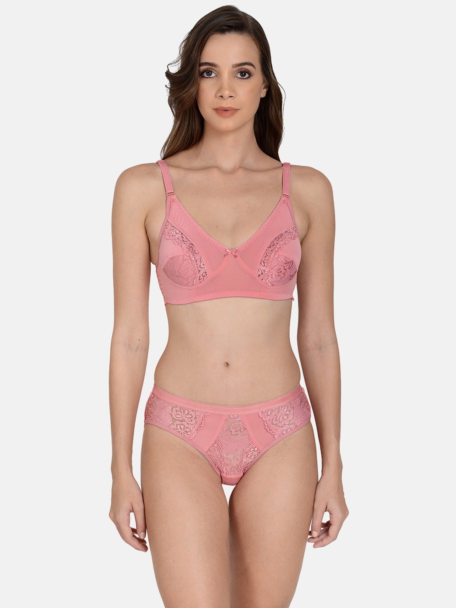mod & shy Pink Self Pattern Lingerie Set