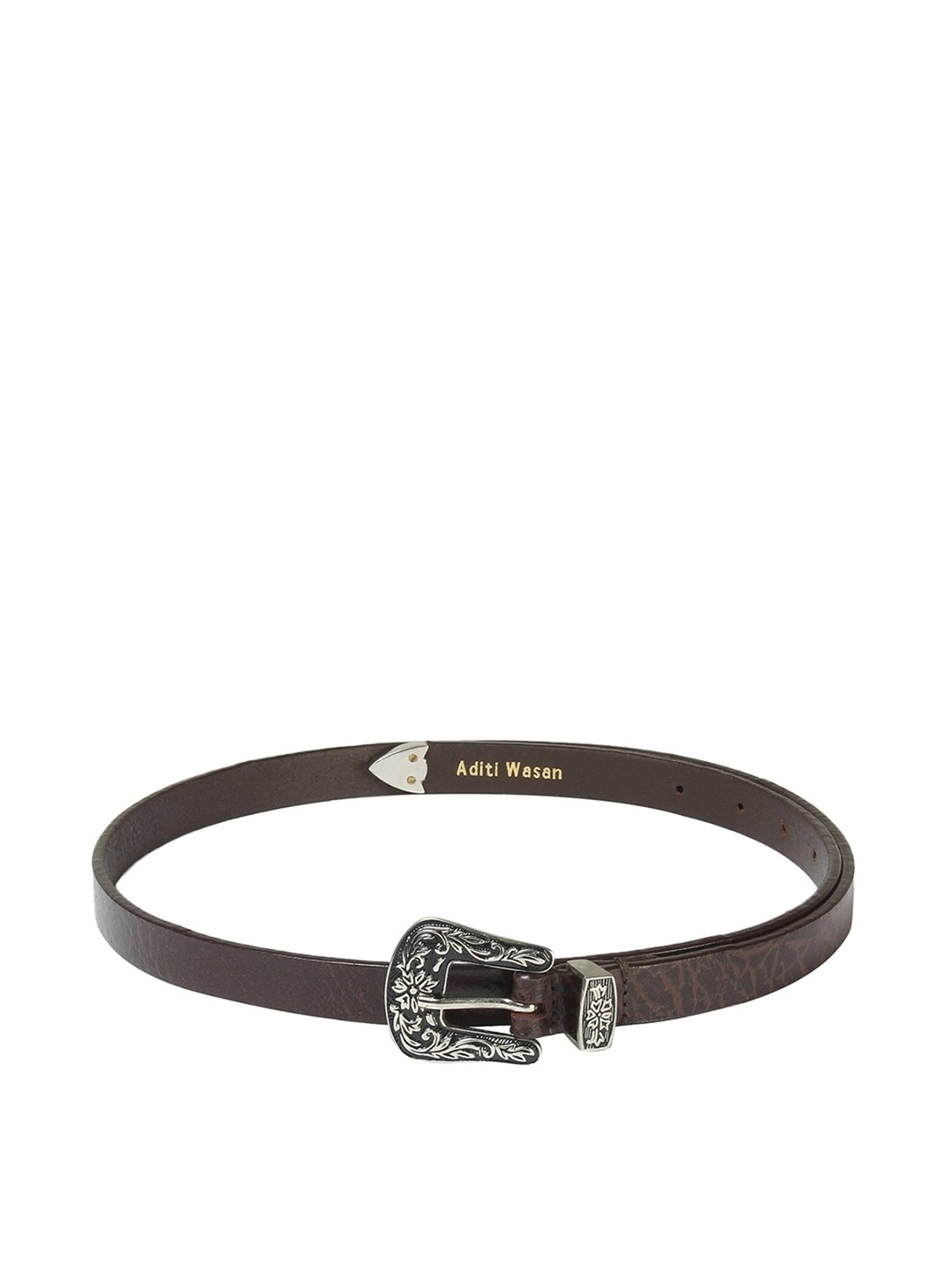 Aditi Wasan Brown Leather Narrow Belt for Women