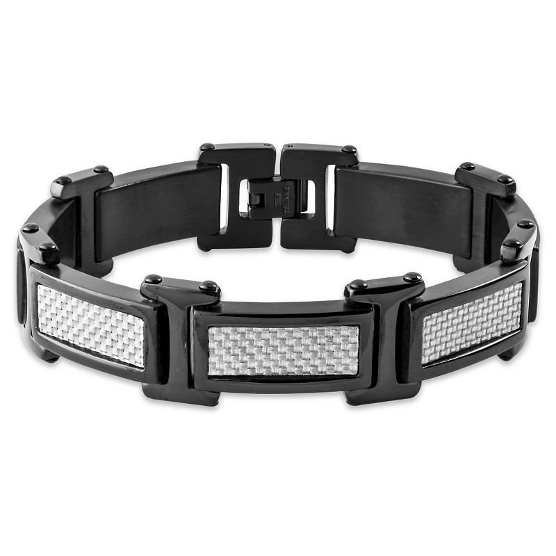 Men's Crucible Blackplated Stainless Steel Gray Carbon Fiber Link Bracelet