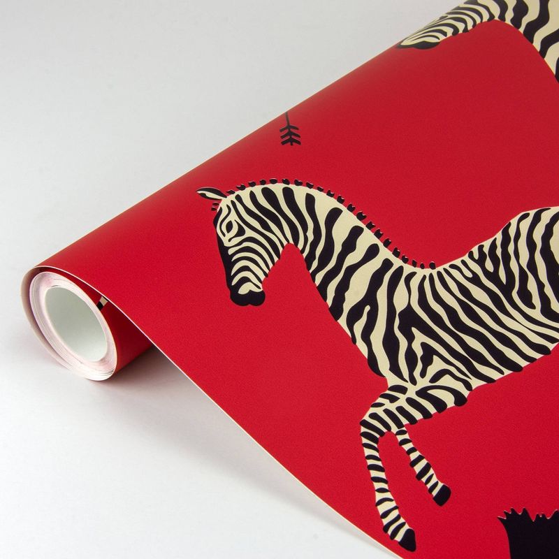 Brewster Zebra Safari Scalamandre Self Adhesive Wallpaper Masai Red